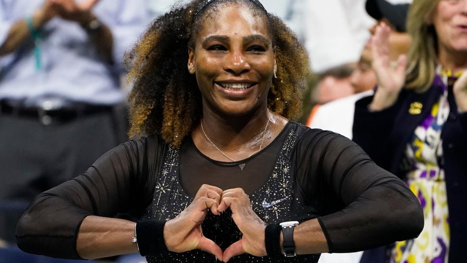 Serena Williams reacts after defeating Danka Kovinic during the first round of the US Open tennis championships on August 29, 2022, in New York.