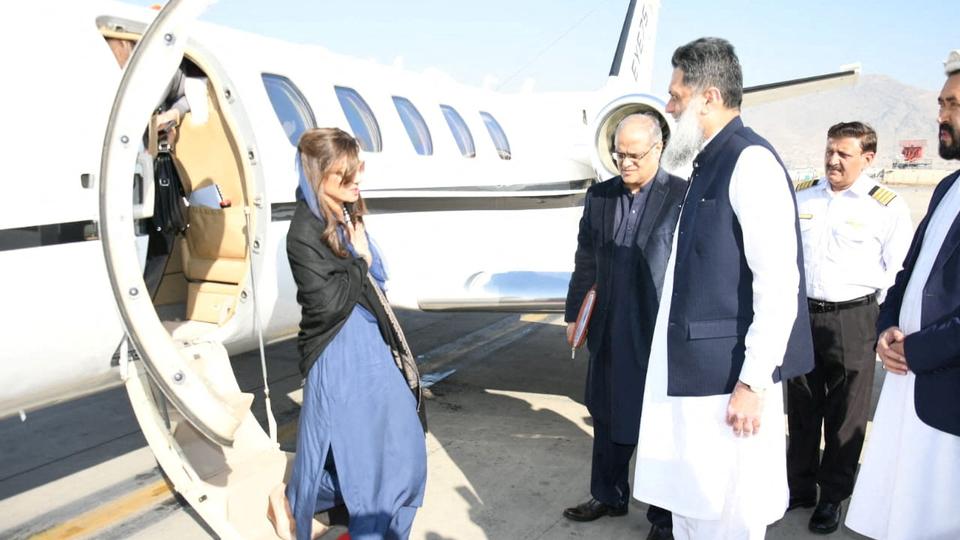 In this file photo dated November 29, 2022, Pakistan's Minister of State Hina Rabbani Khar could be seen greeting Ubaid-ur-Rahman Nizamani, head of Mission of Embassy of Pakistan, upon her arrival in Kabul.