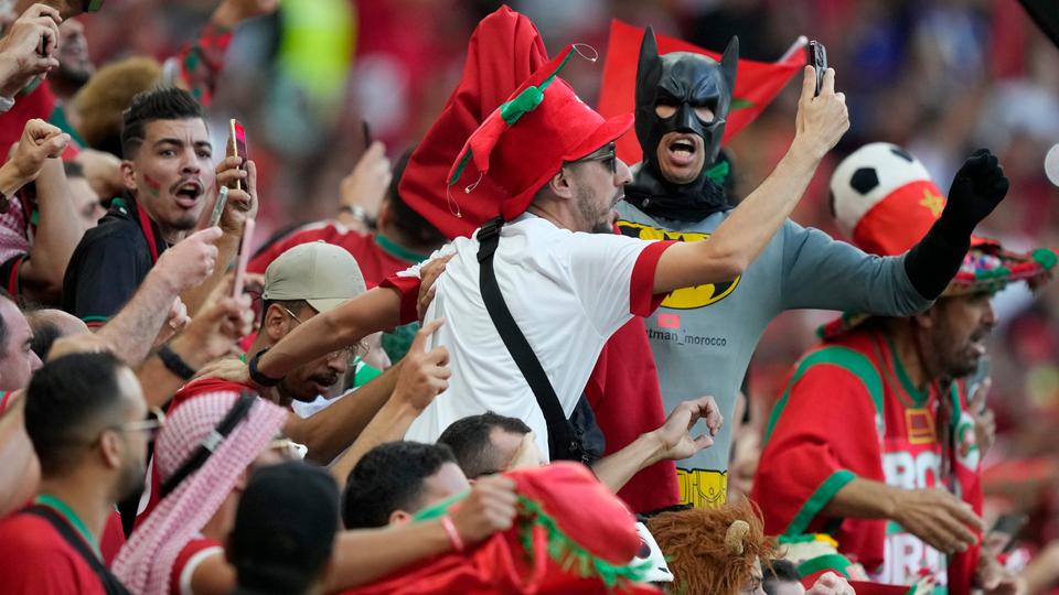 In this file photo, fans react during the World Cup group F football match between Belgium and Morocco in Doha, Qatar on Sunday, November 27, 2022.