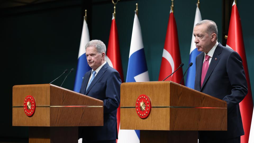 Turkish President Recep Tayyip Erdogan and Finnish President Sauli Niinisto hold a joint press conference at Presidential Complex in Ankara, Turkiye on March 17, 2023.