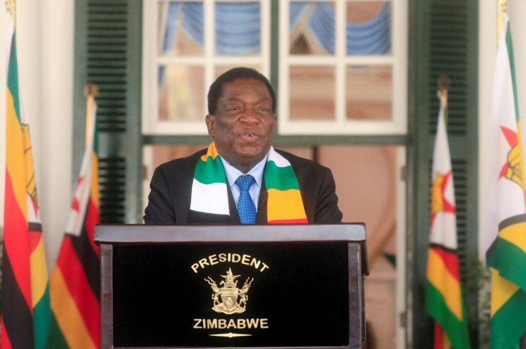Zimbabwe's President Elect Emmerson Mnangagwa speaks to the media at State House in Harare, August 27, 2023. REUTERS/Philimon Bulawayo