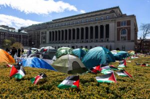 Student demonstrators occupy the pro-Palestinian "Gaza Solidarity Encampment" on the West Lawn of Columbia University, New York City, U.S., April 24, 2024. (AFP Photo)