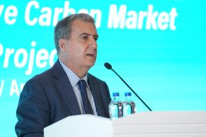 The World Bank's country director for Türkiye, Humberto Lopez delivers a speech at the Opening Meeting of Türkiye Carbon Market Development Project, Ankara, Türkiye, April 30, 2024. (AA Photo)