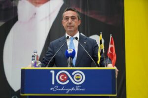 Ali Koç speaks during Fenerbahçe's Club High Council Board (YDK) meeting at Faruk Ilgaz Facilities, Istanbul, Türkiye, April 27, 2024. (AA Photo)
