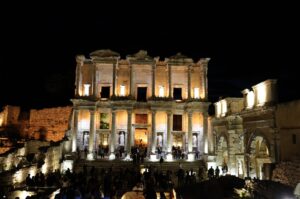 The launch event of "night archeology" took place at the ancient city of Ephesus, which is included in the UNESCO World Heritage List, Izmir, Türkiye, April 4, 2024. (IHA Photo)