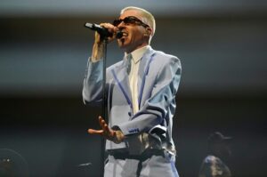 U.S.-Rapper Macklemore (of former duo Macklemore  Ryan Lewis) performs on stage at OVO ARENA Wembley, London, U.K., April 12, 2023. (Shutterstock Photo)