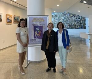 (L-R) Serpil Uysal, Semiha Kale and Aydan Engin, three independent artists, pose at their exhibition, Istanbul, Türkiye, May 8, 2024. (Photo by Buse Keskin)