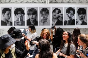 Fans wait to pay for merchandise as they visit a pop-up store that will be open until May 12 of South Korean K-pop sensation BTS entitled "Monochrome," Seoul, South Korea, April 26, 2024. (AFP Photo)