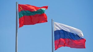 Flags of Moldova's breakaway region of Transnistria and Russia flutter in central Tiraspol, in Moldova's unrecognised breakaway region of Transnistria May 5, 2022.